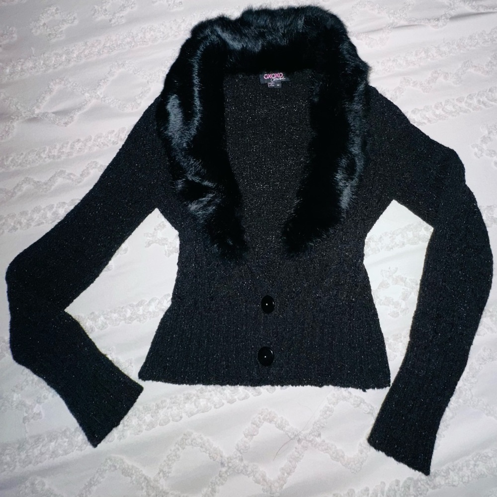 100% Real Rabbit Fur Trim Cardigan - Picture 3 of 6